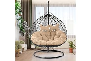 snowzhi Großes Plüschkissen für 2 Personen mit Kopfstützen-Set, ultimativer Komfort für drinnen, draußen, Garten und Terrasse, Entspannung, langlebig, wasserabweisend und leicht zu reinigen, Khaki