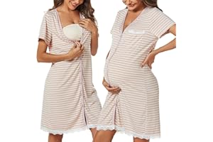 Uniexcosm Camicie da Notte Parto Cotone Camicia Notte Premaman con Scollo A V Manica Corta Aperto Anteriore Camicia da Notte Donne Gravidanza