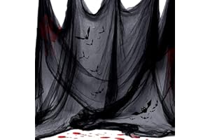 cygjing Halloween Dekoration Schwarze Gaze,500 x 215 cm Gruseliger Schwarz Stoff Gruseliges Käsetuch Halloween Dekorationen,für die Türen Hallen,Duschvorhänge,Veranden,Decks,Fenster,Tore,Deko Prop