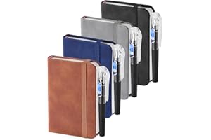 UPUPGO 4 Pièces Carnet de Notes, Mini Bloc Note avec 4 Stylos, Petit Cahier de Note A7 11,1 x 7,5 cm, Petit Carnet avec Fermeture Élastique, Carnet de Poche en Cuir PU pour L'École Le Travail Les Réunions