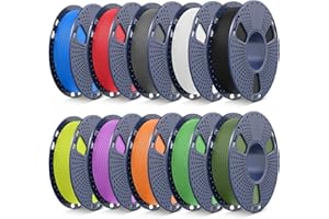 SUNLU Pack 10 Colores Filamento PLA Mate 1.75mm, Filamento PLA Mate para Impresora 3D, 250G/Bobina, Total 2.5kg, Negro+Blanco+Gris+Rojo+Azul+Verde+Amarillo Fluorescente+Naranja+Violeta+Verde Oliva​