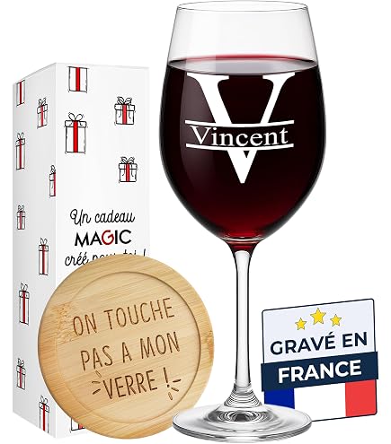 Maverton 2 Verres à Vin Gravés Pour Couples - Pied Noir 370ml - Cadeau Mariage Personnalisable