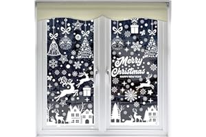 MDJEWV 193 Fensterbilder Weihnachten, Weihnachtsdeko Fenster, 9 Blatt Fensterbilder Weihnachten Selbstklebend Wiederverwendbare Weiß Weihnachtsfensterbilder Winter Deko PVC Aufkleber für Weihnachtsdeko Innen