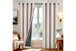 Deconovo 84 Inch Drop 100% Blackout Curtains with TPU Backing Energy Saving Faux Linen Eyelet Drapes Thermal Curtains for Doorway, Linen, W52 x L84 Inch Two Panels