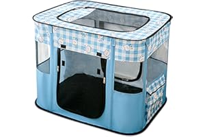 FLOVIPPET Tragbarer Haustier Katzen Laufstall, Faltbar Zelt für Hund Welpe, Freigehege mit Abnehmbarem Reißverschlussnetz Oben für Katzen Hasen Haustierhaus im Innen- und Außenbereich (Blau, XXL)