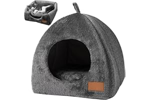 SMELEYOU Cuccia per Gatti Igloo Lettino per Gatti Semichiuso con Cuscino Lavabile Rimovibile Cuccia per Gatti Antiscivolo Tenda per Gatti Morbida E Calda per Gatti al Chiuso sotto I 5 kg