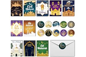 PARSUP 50 sztuk kartek Eid Mubarak, islamskie kartki z życzeniami Eid Mubarak, dekoracje z 50 kopertami i naklejkami Eid Mubarak, na artykuły imprezowe, uroczystości