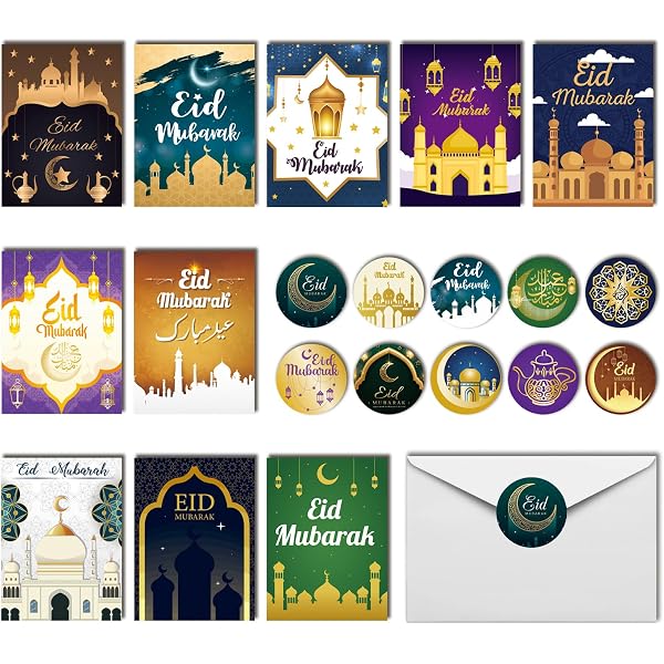 Eid Mubarak - 50 sacchetti regalo per feste Eid Mubarak, motivo a moschea, con 50 cravatte per Eid Mubarak