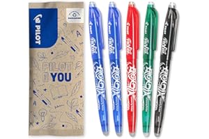 PILOT - Caja de 5 FriXion Ball - Bolígrafo borrable con tinta termosensible - Bolígrafo rollerball recargable - 2 Azul, 1 Negro, 1 Verde, 1 Rojo - Punta Fina