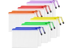 SUNEE Plastic Wallets A5, 12 Pack Mesh Zip Lock Document Wallets & File Bags, Waterproof Plastic Folders A5 for School, Office, Home and Travel Storage - 6 Colours