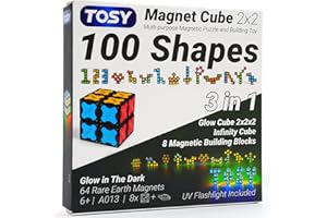 TOSY Magnet Cube 2x2-8 Blocks, 2in1 Toy: 2x2x2 Puzzle Cube and Customizable Infinity Cube, Glowing, Christmas Stocking Stuffers Gift for Kids/Grandkids, UV Flashlight, Sensory/STEM Toy