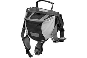 Cyrank Dog Backpack, Dog Saddle Bag Dog Hiking Backpack Dog Harness Backpack Dog Travel Bag with Hiking Harness Dog Packs for Hiking with Side Pockets(L-Black)