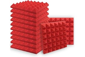 SK Studio 12 Pezzo Cuneo Fonoassorbenti Isolanti Studio Acustici Parete Piastrelle Pannelli coefficiente di insonorizzazione 30x30x5cm, Rosso