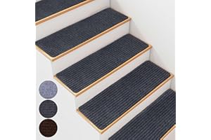 BREENHILL 15 PCS Non Slip Stair Treads for Wooden Steps – 20 x 76cm Indoor Non Slip Stair Treads, Carpet Stair Mats with Self-Adhesive Backing, Removable & Machine Washable – Dark Grey