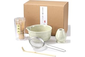 O OLAX 5 Stück Matcha Set, Matcha Besen Set, Matcha Schale mit Auslauf Matcha Löffel, Matcha Besen,Matcha Filtersieb,für Geschikt Voor Liefhebbers van Matcha