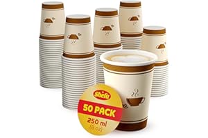 Shefa 50 Coffee Cups - 8oz Paper Cups for Hot or Cold Drinks, Takeaway Coffee Cups for Coffee Shops - Heat-Resistant Coffee or Tea Cup, BPA-Free Paper Coffee Cups - Hot Drink Cups