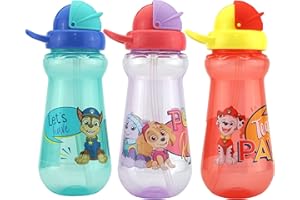 HOVUK® Paw Patrol Trinkflasche, Trinkhalm, Blau, Violett und Rot, 350 ml, BPA-frei, für Kinder, Jungen und Mädchen, ab 6 Monaten (3 Stück)