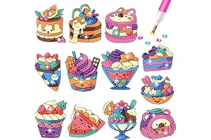 MEIEST 5D DIY Diamond Painting Stickers Kits for Kids, Animals Gem Mosaic Stickers Paint by Numbers Set for Children and Adult Beginners,Creative Handmade Craft Gift (Ice Cream & Cake)