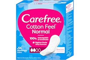 Carefree Cotton Unscented Panty Liners (1x Pack of 56), Soft and Comfortable Panty Liners for Women for Daily Use, Long-Lasting Freshness, 100% Breathable Underwear Protection