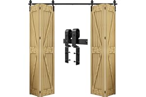 QINAIXQM 5FT/1.52M Bifolding Binario per Porta Scorrevole Kit ferramenta per porte scorrevoli bilaterale Nero e Rustico Porta Scorrevole Kit Adatto per aperture porte 120-130 cm