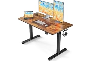 FEZIBO Height Adjustable Electric Standing Desk, 120 * 60 cm Stand up Table, Sit Stand Home Office Desk with Splice Board, Black Frame/Rustic Brown Top