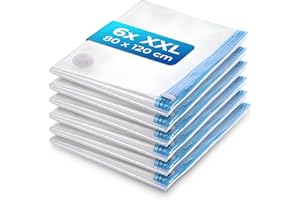 myHodo Sacchetti Sottovuoto XXL (6 Pezzi, 80x120 cm) – Extra Grandi Buste Salvaspazio Riutilizzabili per Piumoni, Coperte, Vestiti e Tessuti Voluminosi, Sacchi Durevoli con Doppia Chiusura Ermetica