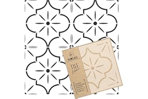 NAKLEO Lucca Tile Plantilla de plástico reutilizable – 10x10cm - Morisco Floral Español - Geométrico marroquí - Adoquín Bloque Concreto Piso Pared Pintura Plantilla Madera