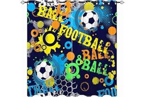 ANHOPE YUANZU Boys Curtains - Kids Abstract Colorful Sport Football Print Pattern Eyelet Blackout Thermal Insulated & Room Darkening Window Drapes for Nursery Baby Bedroom Playroom 2 Panels W117cm x D137cm