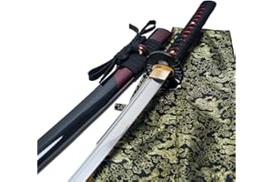 TSIAO CHIH 40 Zoll handgeschmiedetes Japanisches Samurai-Schwert Full Tang 1060 Kohlenstoffstahl Eisen Tsuba geschmiedetes gefaltetes rotes Damaststahl echtes Katana-Schwert