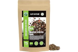 Alpi Nature Blandade Pepparkorn BIO 500g, Ekologiska Hela Pepparkorn, Svart, Vit, Rosa och Grön Peppar