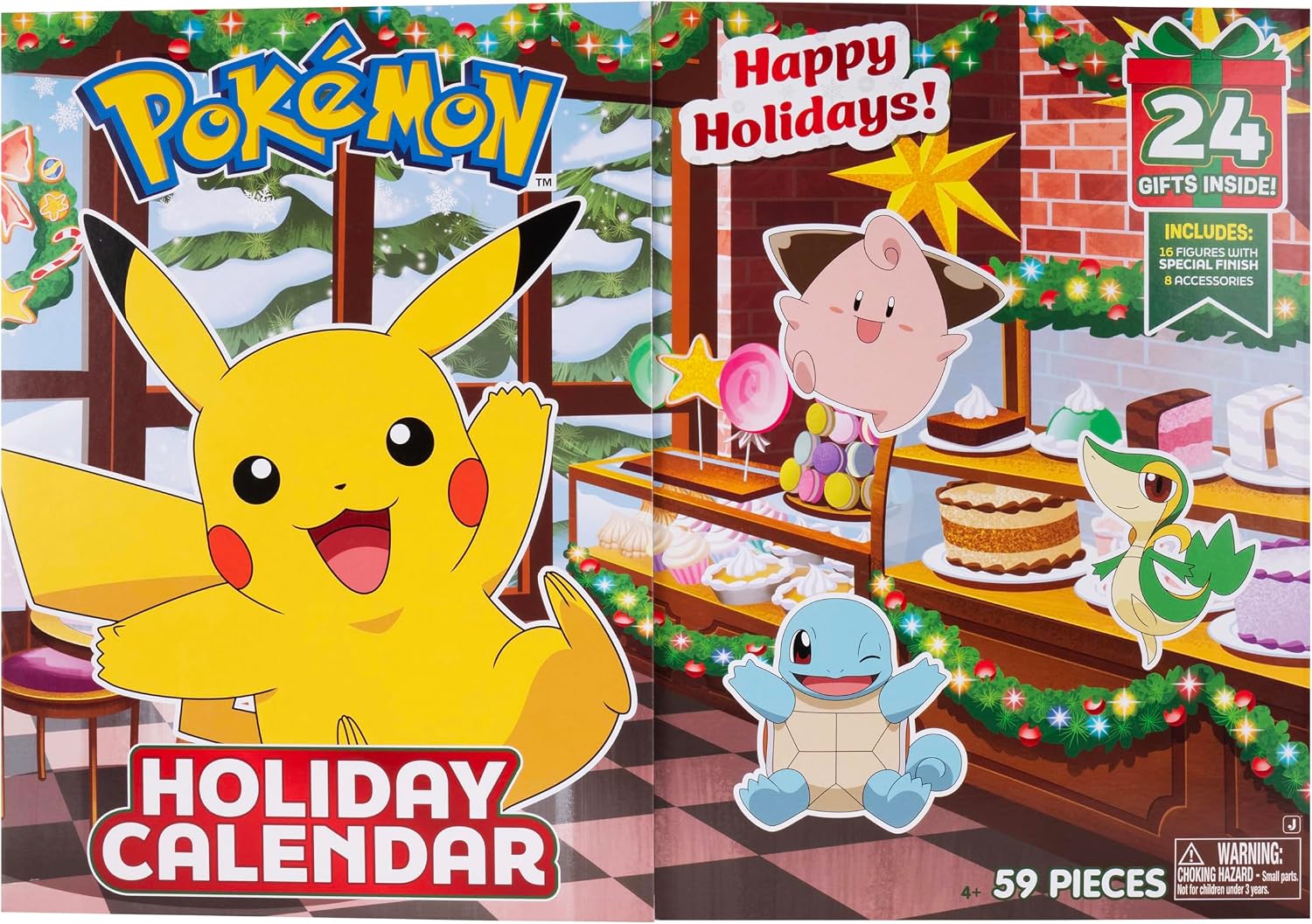 Pokémon Calendario Navideño 2025 - Incluye 16 figuras de batalla de 2 pulgadas con acabado especial y ocho accesorios únicos