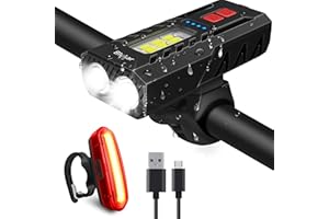 Blukar Éclairage Vélo, Ensemble Lumière Vélo LED Puissante USB Rechargeable Avant et Arrière, Lampe Vélo Etanche 5 Modes Phare de Vélo pour Cyclysme VTT, VTC, Bicyclette, etc