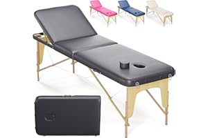 Beltom® Lettino Da Massaggio 3 Zone In Legno 185x60 cm. Portatile Pesa Solo 14,3 Kg + Pannello Reiki + Angoli Arrotondati E Rinforzati - Fisioterapia Estetista Tattoo - Nero