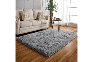 Achiiso Indoor Soft Rugs, Thick Pile Area Rugs Non-Slip Long Plush Fluffy Carpets Modern Home Decorative for Bedroom,Kids Room,Living Room (Grey,120x160 cm)