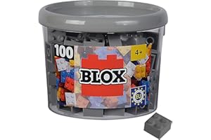 Simba 104114534 - Blox, 100 graue Bausteine für Kinder ab 3 Jahren, 4er Steine, in Dose, hohe Qualität, vollkompatibel mit vielen Anderen Herstellern