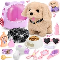 TOMMYHOMEChien en Peluche Marcheur électronique avec Laisse,Marche,Aboiement et remue la Queue