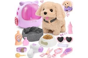 Tacobear Electrónico Perrito Juguete Ladra y Anda con Jaula Correa y Ropa, Peluche Animales Perro Robot Interactivo Juguete Niña 3 4 5 6 Años Regalo Cumpleaños Navidad