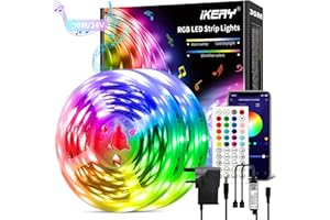 IKERY LED Strip Light, 30M LED Light Strip with 44-Keys Remote App Controlled, Music Sync RGB 5050 LEDs Colour Changing LED Ceiling Lights for Bedroom, Party, Kitchen DIY Deco (15M x 2 Rolls)