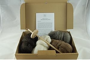 THE WOOL BARN Hand Wool Spinning Starter kit - Includes Drop Spindle, Instructions and 4 Shades of Heritage Sheep Wool rovings