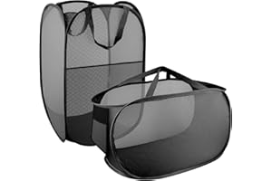 LAUVIOMIFY Linge Sac Pop Up panier pliable, Grand panier à linge en maille pour chambre à coucher (Noir), Lot de 2