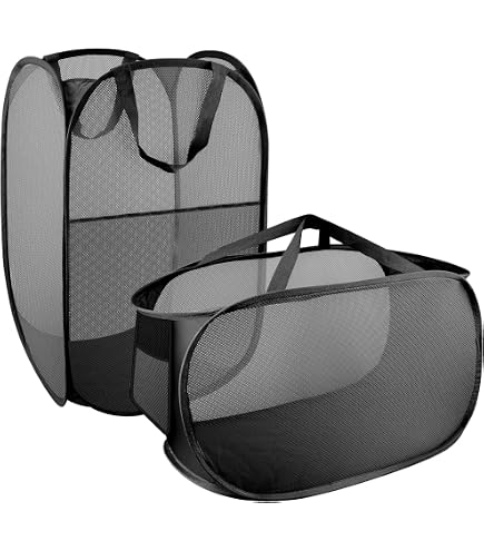 2 Paniers à Linge Pop-Up Pliable En Maille Noirs - Rangement Vêtements Portable Et Pratique Pour Salle De Bain