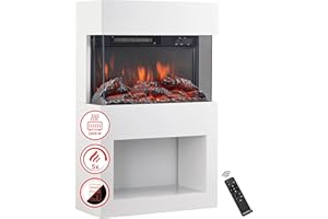 KAMINIO Eléctrica Chimenea Henri - Estufa de Chimenea eléctrica con calefacción, Efecto de Llama 3D, Compartimento para leña, luz Ambiental LED, Control Remoto (Blanco)