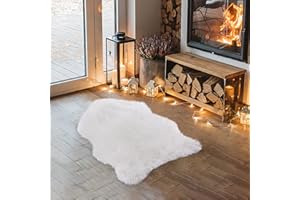 HAUSPROFI Dywan ze sztucznego futra, dywan typu shaggy, antypoślizgowy, pluszowy, nowoczesny, puszysty dywan do użytku wewnątrz, do sypialni i salonu, biały prostokąt, 60 x 90 cm