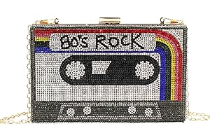 MEGAUK Damen Clutch Glitzer Audiokassetten Optik Abendtasche Glänzend Handtasche mit Kette für Club Rock/Party Mix