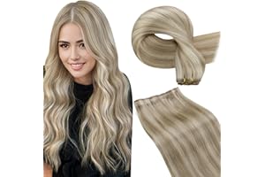 LaaVoo Weft Hair Extensions Real Human Hair 100g 16 Inch Blonde Sew in Hair Extensions Full Head Straight Highlight Ash Blonde Remy Invisible Double Weft Weave #18/613