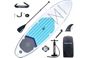 Aqua Plus Sup Gonflable de 15 cm d'épaisseur pour Tous Les Niveau x de compétence Planche à pagaie Debout, pagaie, Pompe, Sac à Dos de Voyage ISUP, Laisse, bandoulière, Jeune, Adulte