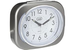Trevi Retro Nachttisch/Reise Wecker mit LED-Hintergrundbeleuchtung und lautlosem Sweep-Sekundenzeiger, Plastic-p, Plastik, grau, 10x3.6x8 cm
