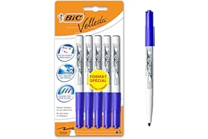 BIC Velleda 1741 Feutres pour Tableau Blanc Effaçables à Sec, Pointe Conique Moyenne - Bleu, Blister Format Spécial de 5