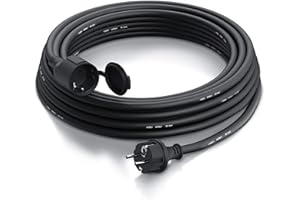 Brandson - Cable alargador Schuko 10m para Exteriores - MAX 3500 W - IP44 - Enchufe con Tapa Protectora - Cobre Revestimiento Flexible de Goma - Resistente a Lluvia Impactos aceites UV