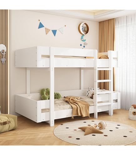 Lit Superposé Enfant 140x200 Avec Lit Gigogne Et Rangements - Blanc, Pin Et MDF, Capacité 120kg